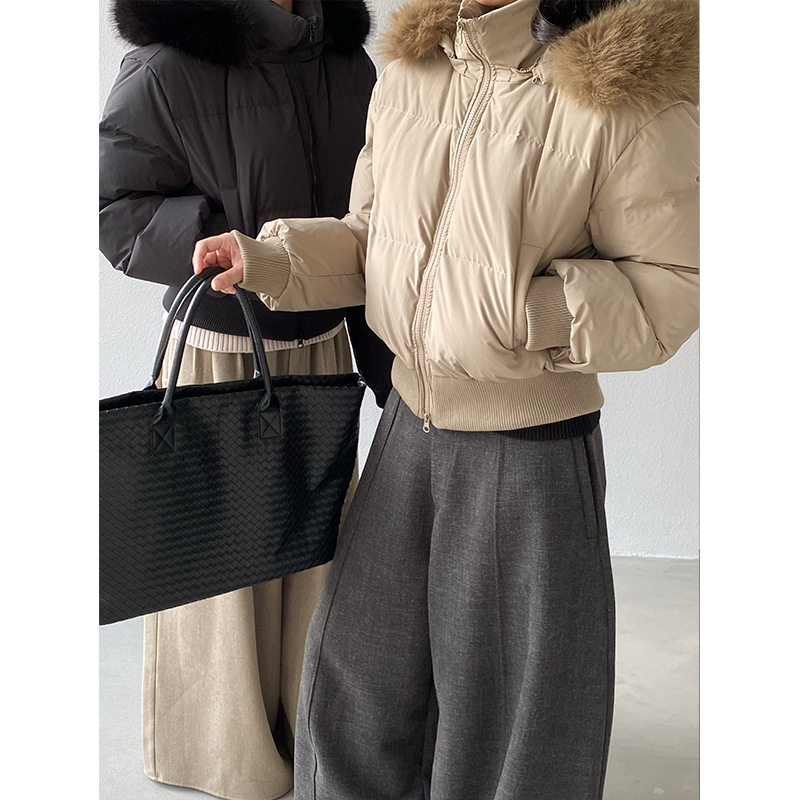 江左 lu系蚂蚁腰短款羽绒服女小个子大毛领90白鸭绒冬季外套 6396