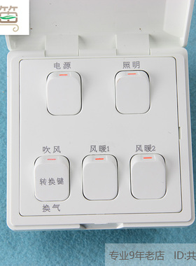 丽笛开关适用各品牌浴霸5联开关防水QDP1020A风暖QDP6020A 换气