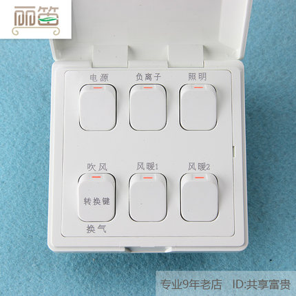 丽笛开关适用各品牌同功能浴霸824A风暖负离子六联开关QDP520B