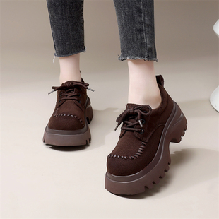 乐福鞋小码34复古厚底女绒面厚底秋冬百搭系带增高小个子时尚女鞋