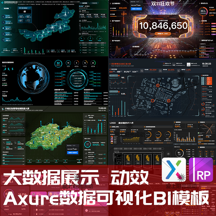 Axure数据可视化DataV可视化模板大数据组件元件库设计模板原型