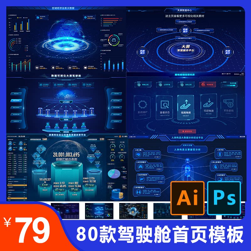 大气数字孪生大屏bi数据可视化设计素材/源文件