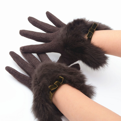 兔羊毛针织卡通风爱心防寒手套