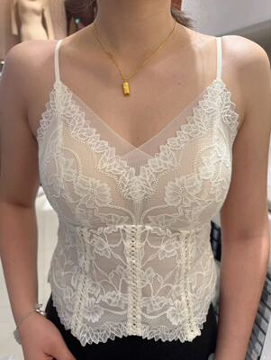 爆款超仙蝴蝶背扣蕾丝美背冰丝薄款辣妹一体杯吊带背心内目25288