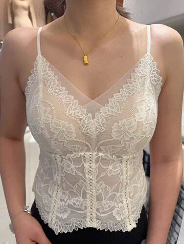 爆款超仙蝴蝶背扣蕾丝美背冰丝薄款辣妹一体杯吊带背心内目25288