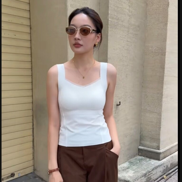 秋季新款欧根纱侧提拉吊带背心女带胸垫外穿内搭遮肉美背25331