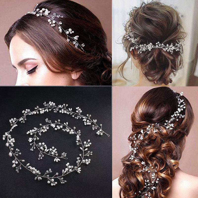 欧美热销新娘婚礼盘发串珠造型软链手工水晶珍珠发带头饰配饰发带