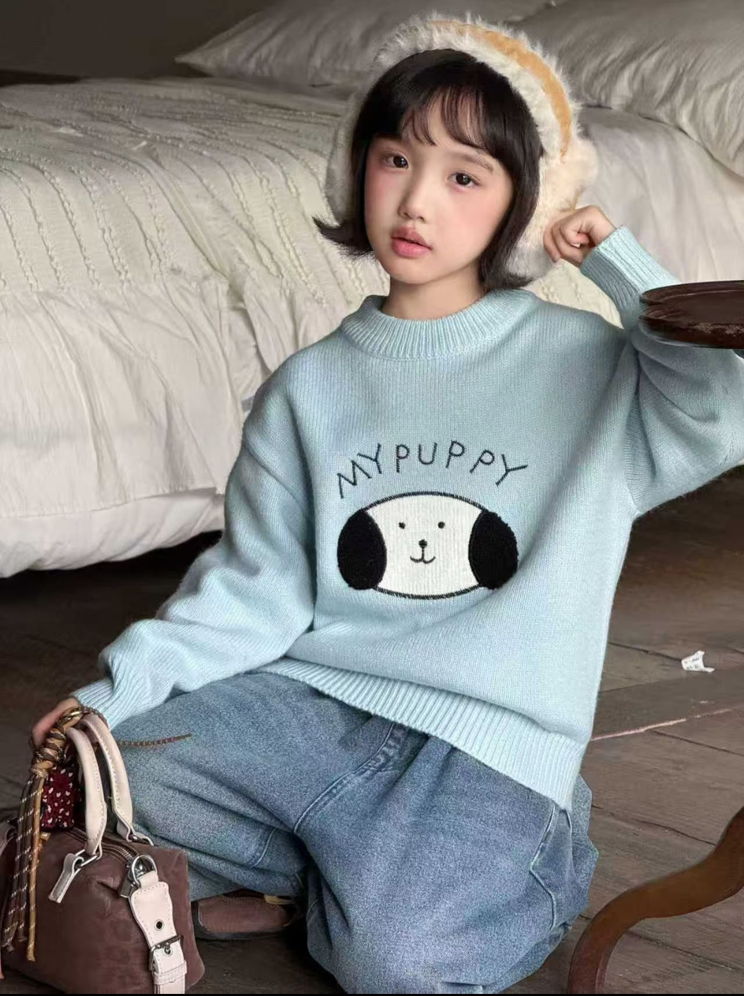 女童毛衣冬装2025新款时髦中大童套头长袖女孩上衣儿童针织衫冬季