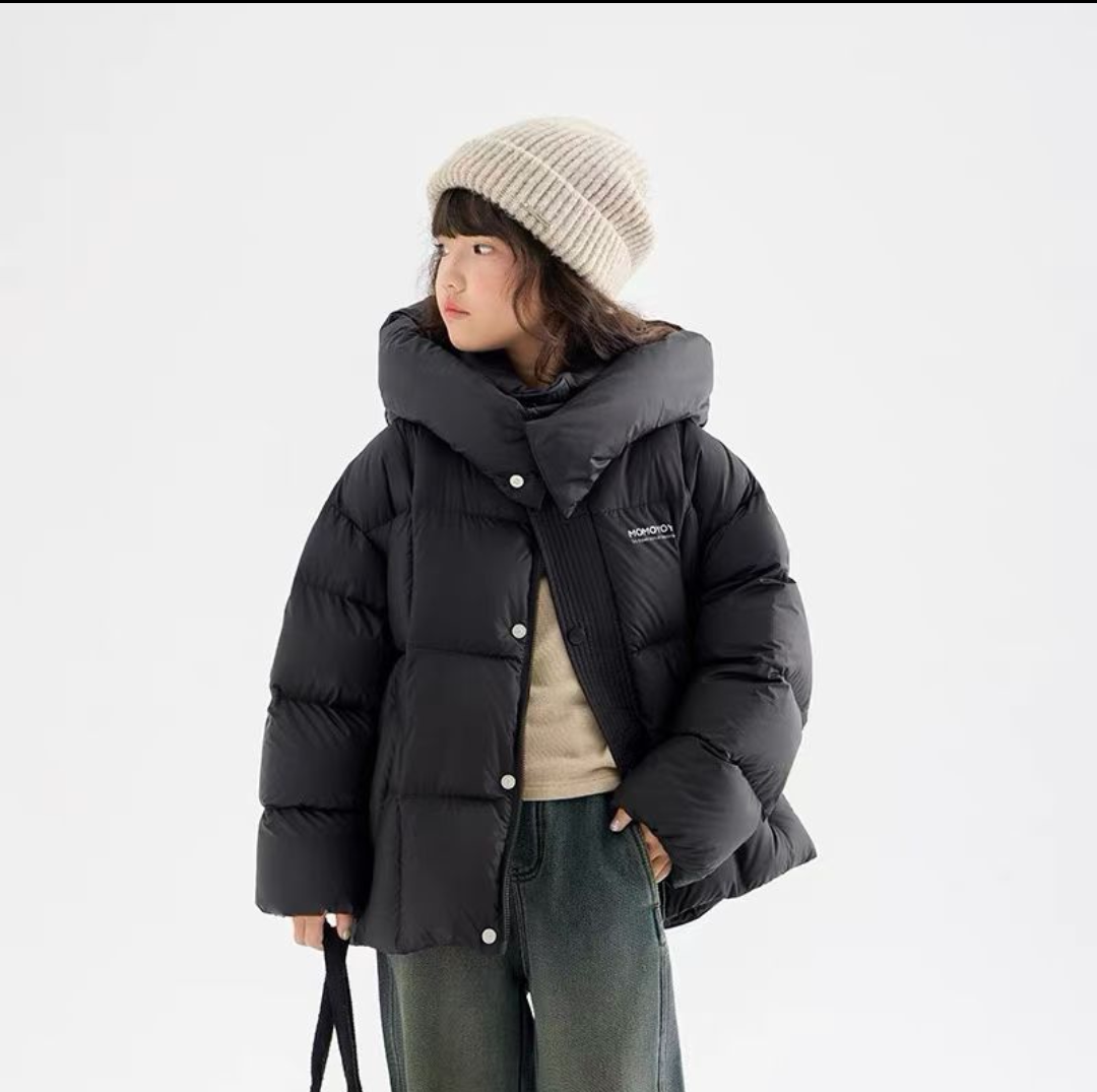 伯尼贝贝冬季短款羽绒服90白鸭绒男女中大童加厚保暖休闲连帽外套