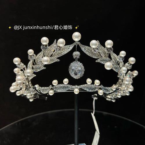 君心家 ETE个性王室吊坠锆石珍珠小众新娘饰品皇冠