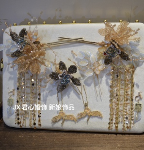 6475 新娘饰品 君心家 灰钻香槟水晶花瓣不对称发钗八件套