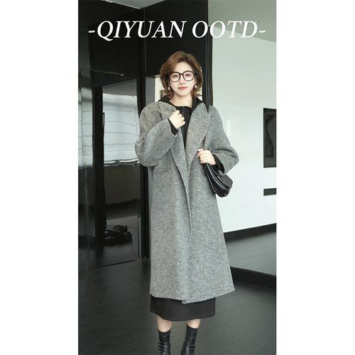 柒院微胖大码羊毛呢外套加厚大衣