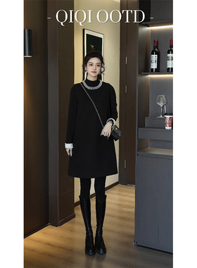 柒院家大码女装轻奢极简圆领背心连衣裙2025秋冬款宽松遮肉马甲裙