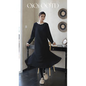 柒院家微胖大码 女设计感钉珠花边圆领连衣裙2025冬遮肉显瘦中长裙