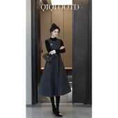 柒院家大码 女装 高级感毛呢背心连衣裙2025秋冬宽松遮肉减龄中长裙