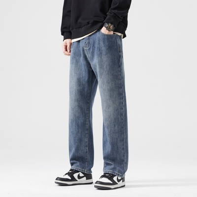 PANPASS冬季加绒牛仔裤男士宽松直筒阔腿男裤耐磨加厚带绒长裤子