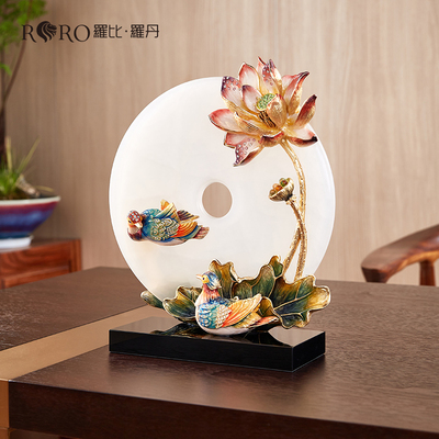 罗比罗丹《荷塘月色》平安扣摆件珐琅彩工艺荷花新中式家居饰品