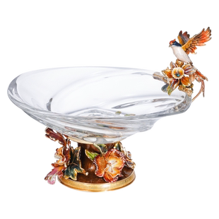 罗比罗丹果盘家用客厅茶几果盘珐琅彩工艺厚玻璃水果盘装饰摆件