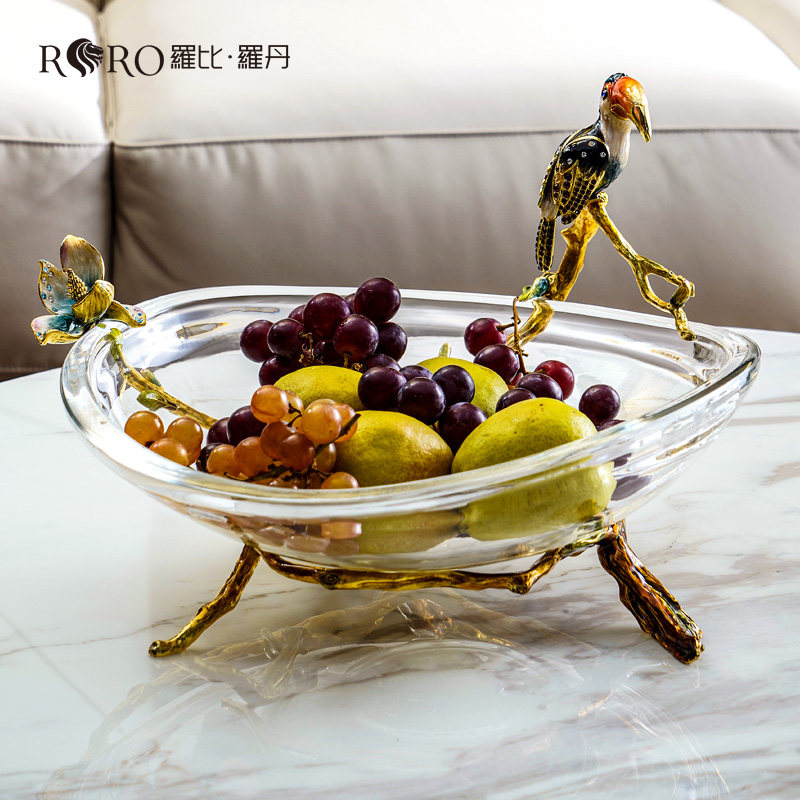 罗比罗丹平安喜乐大果盘创意珐琅彩大嘴鸟设计软装家居饰品