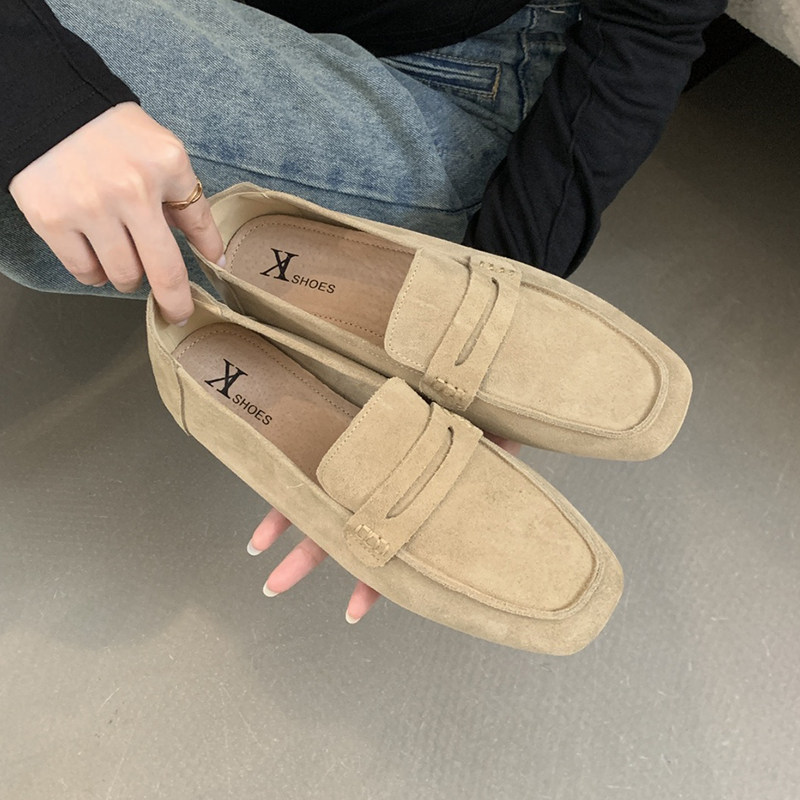 慵懒风磨砂真皮一脚蹬乐福女鞋