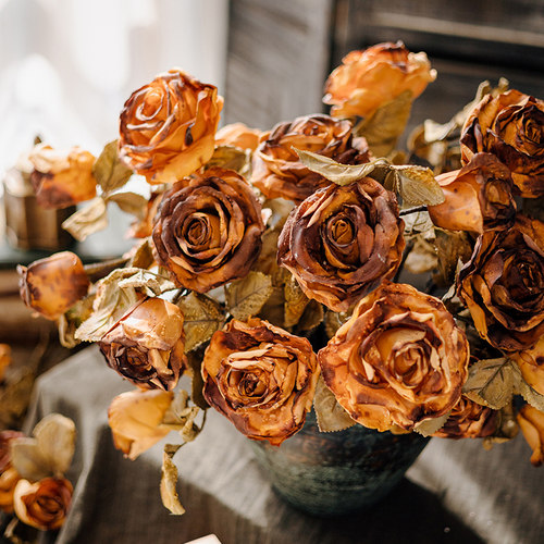 法式干枯色仿真玫瑰软装可选道具