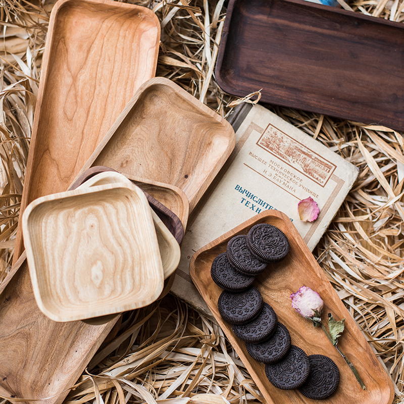 日式家用木质托盘长方形收纳盘