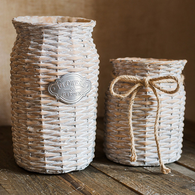시멘트 화분 장식화분 고리버들 질감 화분 데스크탑 장식품 녹색 식물 발코니 정원