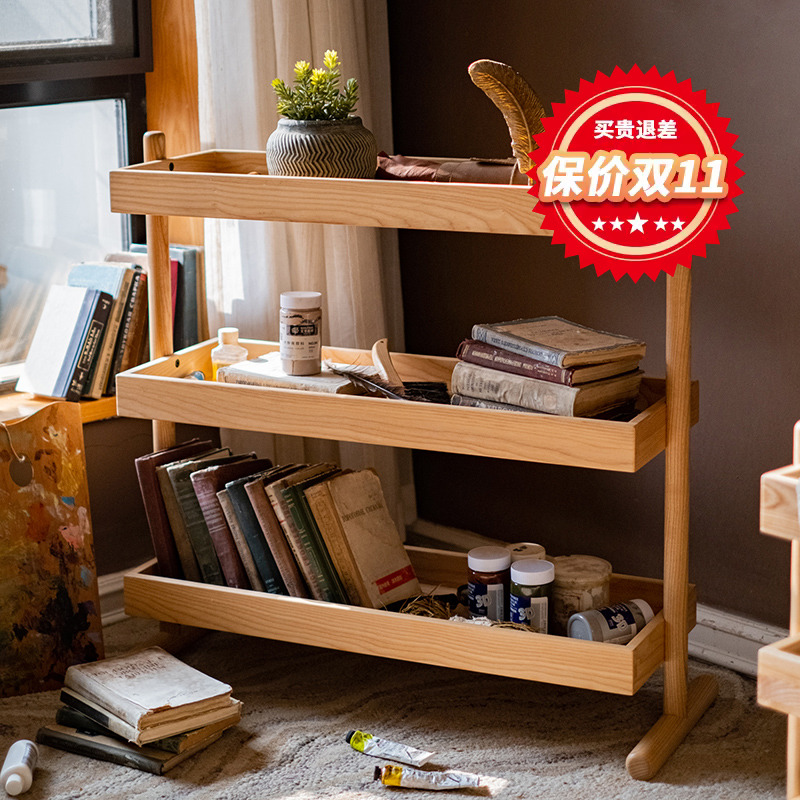 掬涵实木花架多肉植物架沙发边几多层收纳架美式花店阳台置物架