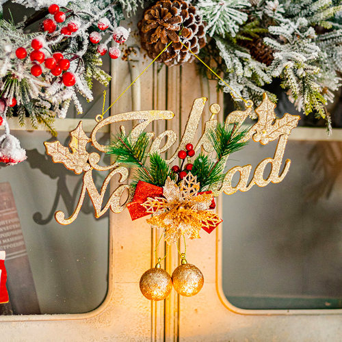 圣诞铃铛英文牌挂件装饰品