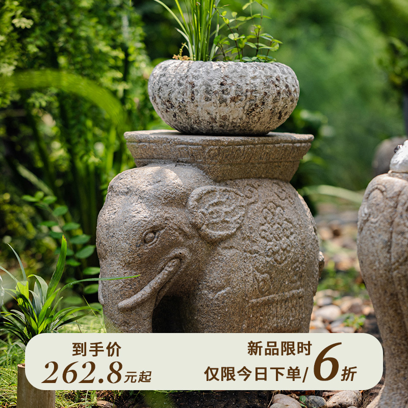 庭院别墅花盆门口一对掬涵石雕