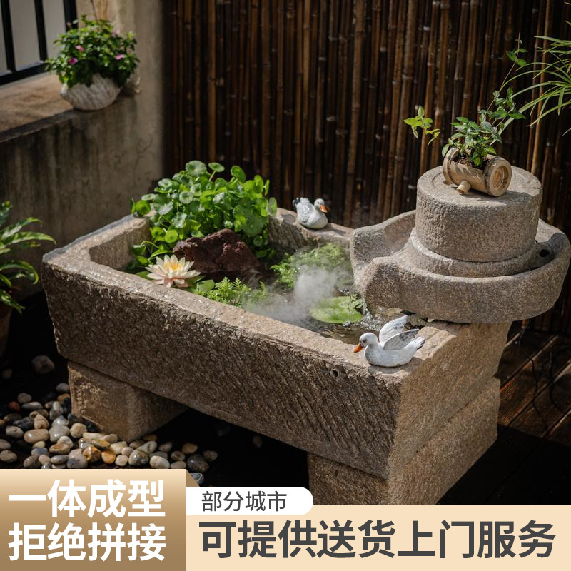 中式庭院假山流水摆件