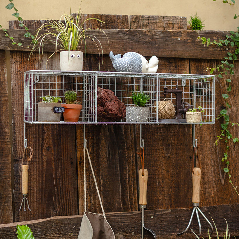掬涵铁艺网格墙上置物架挂钩壁挂收纳架整理架工业风装饰架挂饰