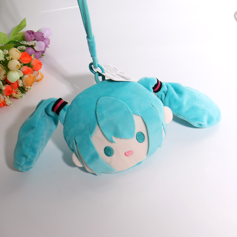 卡通动漫毛绒初音女孩手拎零钱包女可爱拉链耳机钥匙小钱包卡包萌