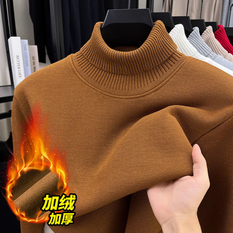 高领宽松青春活力风套头针织衫毛衣男士加绒加厚秋冬季打底上衣