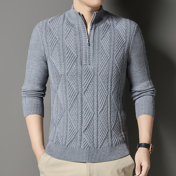 半高拉链羊毛混纺套头亲肤透气长袖针织衫毛衣男士秋冬季打底衫