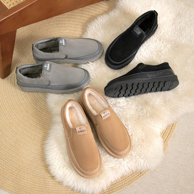 澳洲EVERAU防滑豆豆鞋男鞋一脚蹬乐福鞋加厚牛皮鞋面纯羊毛EA5042,流行男鞋,乐福鞋（豆豆鞋）,淘宝优惠券,粉丝福利购,淘宝优惠卷