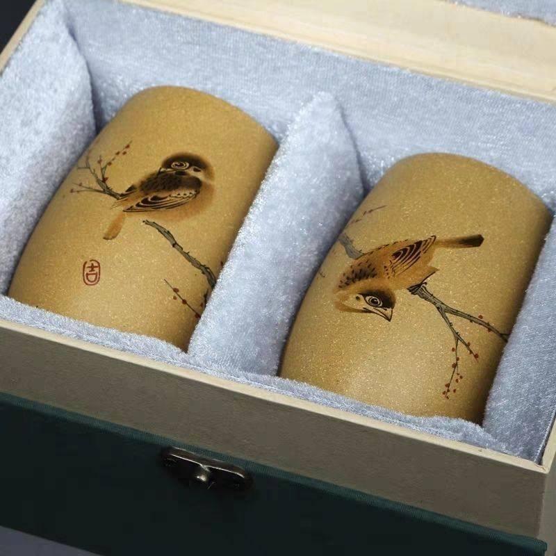 【两只礼盒】宜兴紫砂杯全手工原矿黄金段泥主人杯对杯大容量茶杯