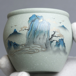 宜兴紫砂杯纯全手工主人杯本山绿泥品茗茶杯主人杯水缸杯200cc