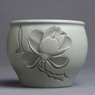 宜兴紫砂杯纯全手工刻绘主人杯原矿本山绿泥玉兰杯大口品茗杯单杯