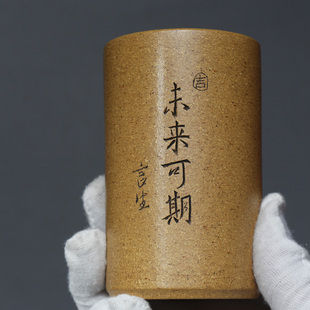 宜兴紫砂杯纯手工刻绘未来可期主人杯原矿黄降坡泥品茗杯功夫茶杯