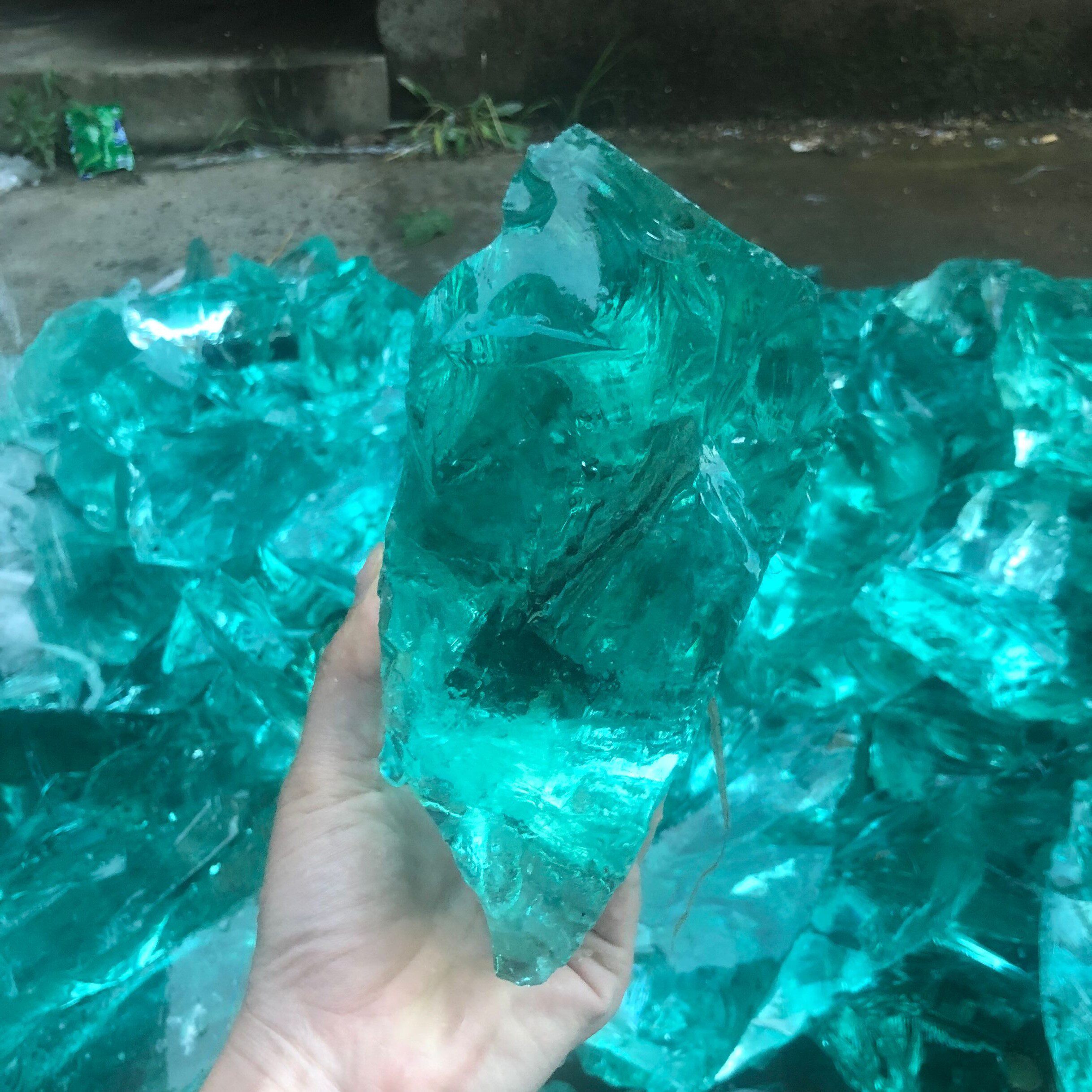 绿色人造玻璃观赏原石蓝色萤石摆件原石原矿毛料水晶矿石