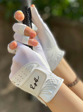 pu皮革高尔夫手套女款露指双手夏季白色韩国透气耐磨防滑golf用品