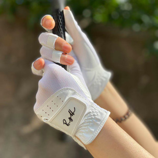 pu皮革高尔夫手套女款露指双手夏季白色韩国透气耐磨防滑golf用品