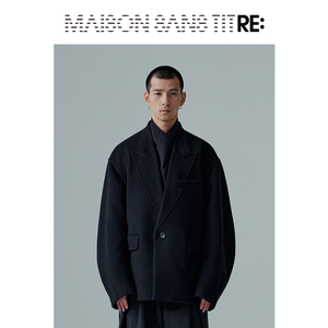 RE: BY MAISON SANS TITRE原创设计黑色绑带设计廓形短款毛呢大衣