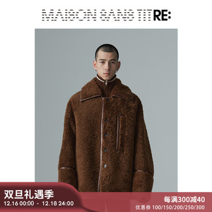 RE: BY MAISON SANS TITRE原创棕色廓形皮条拼接皮毛一体短款大衣
