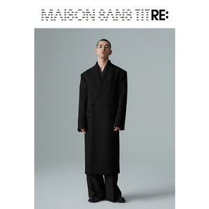 RE: BY MAISON SANS TITRE原创设计 黑色长款双排扣毛呢大衣羊毛