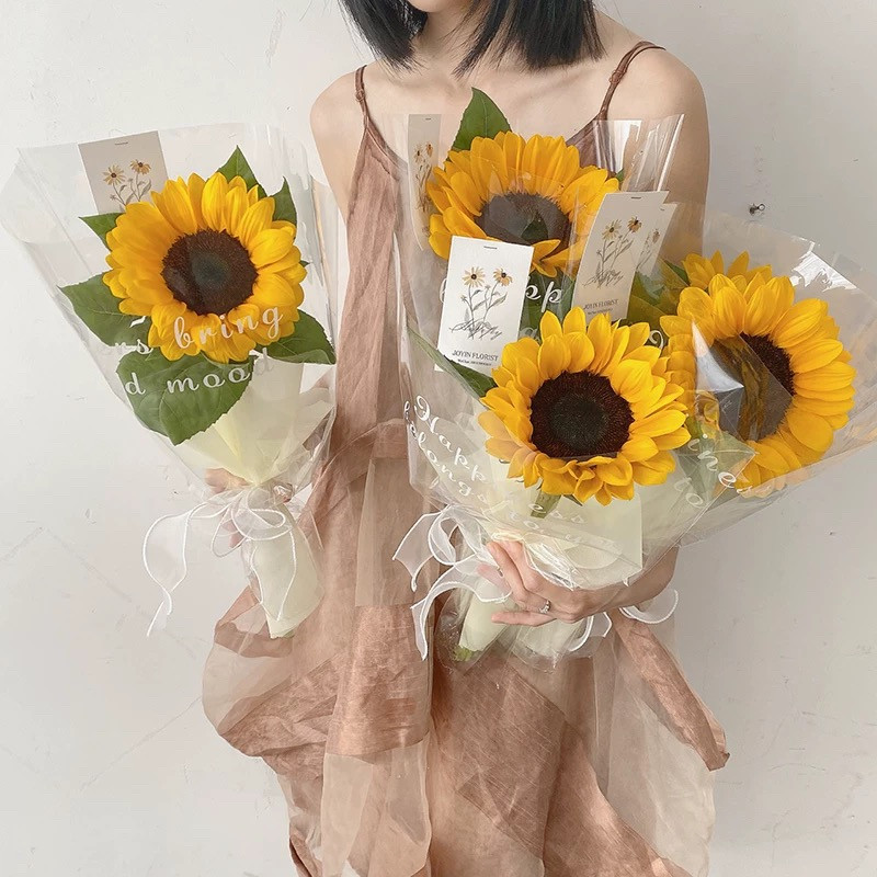 简约英文高透花束套袋鲜花玫瑰防水多支包装袋ins风单支花袋摆摊