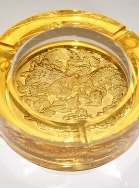 六折包邮 古法琉璃烟缸 正品夏氏琉璃J-015-2飞黄腾达 圆 琥珀色