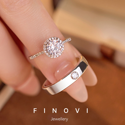 正品莫桑石钻戒1克拉纯银情侣对戒男结婚求婚生日礼物戒指送女友