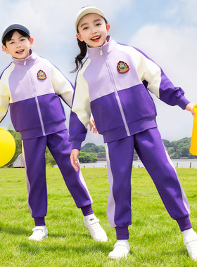 小学生校服春秋套装幼儿园园服紫色运动会服儿童学院风校服三件套